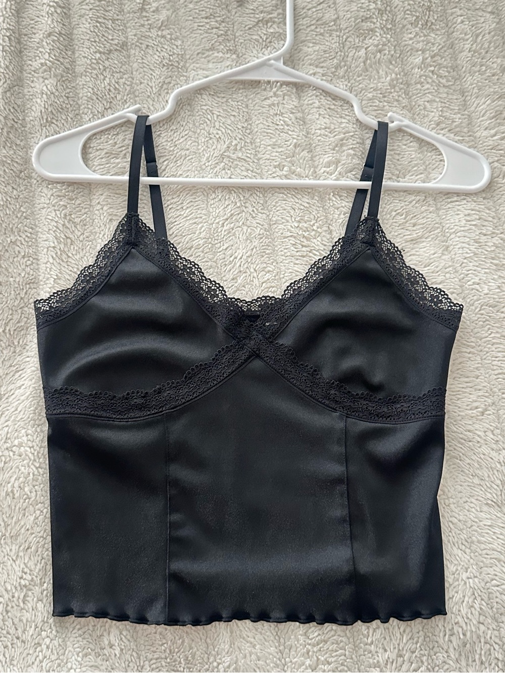 H&M Black Satin Lace-Trim Cropped Satin Look Cami